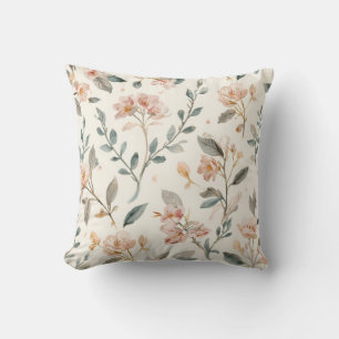 Floral Botanical Watercolor Leaves Beige Painted Cushion