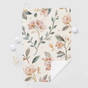 Floral Botanical Watercolor Leaves Beige Painted Golf Towel