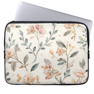 Floral Botanical Watercolor Leaves Beige Painted Laptop Sleeve