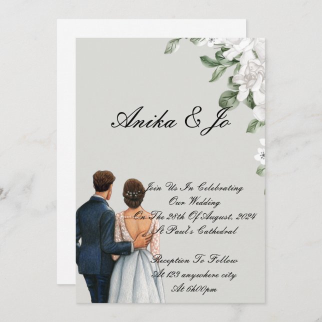 Floral Botanical wedding invitation (Front/Back)