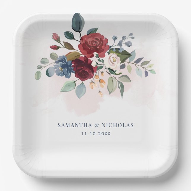 Floral Botanical Wedding Reception Paper Plate (Front)