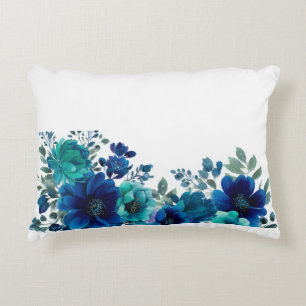 Floral Bottom-Up Blue Teal Navy Watercolor A Decorative Cushion