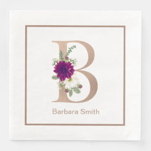 Floral bouqet custom letter B monogram Napkin