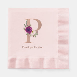 Floral bouqet custom letter P monogram Napkin