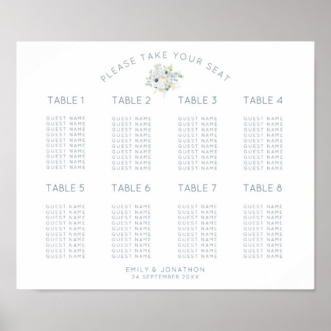 Floral Bouquet 8 Tables 80 Square Seating Chart (Front)
