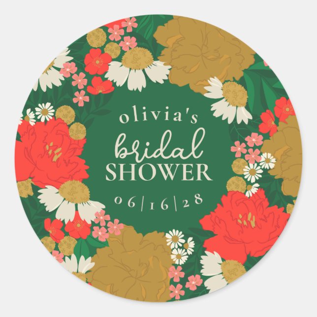 Floral Bouquet Bridal Shower  Classic Round Sticker (Front)