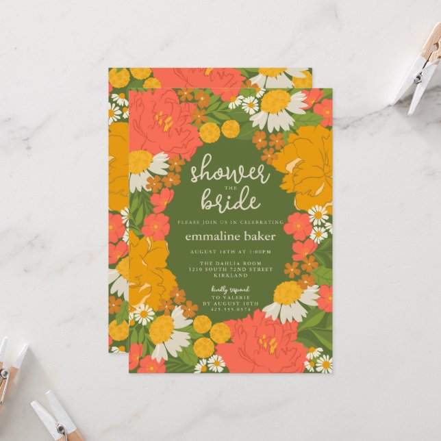 Floral Bouquet Bridal Shower Invitation (Front/Back In Situ)