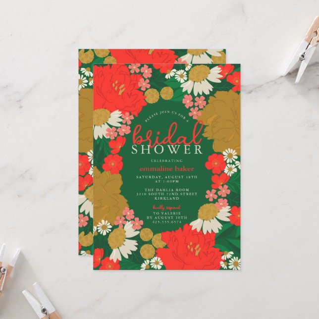 Floral Bouquet Bridal Shower Invitation (Front/Back In Situ)