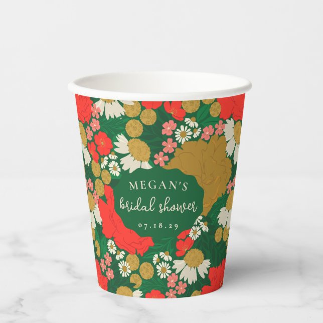 Floral Bouquet Bridal Shower Paper Cups (Front)