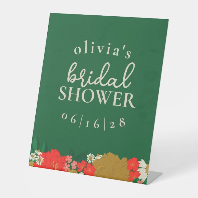 Floral Bouquet Bridal Shower  Pedestal Sign (Front)
