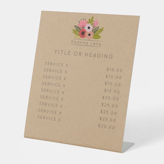 Floral Bouquet Custom Editable Table Shelf Sign (Front)