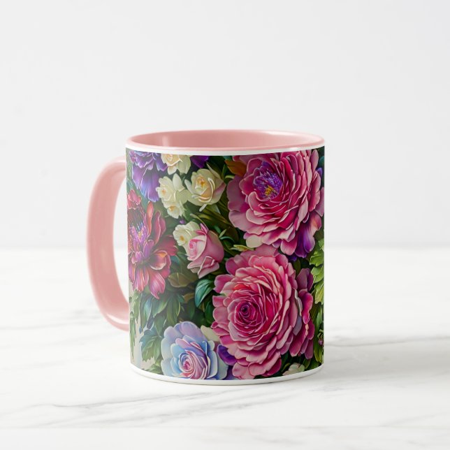 Floral Bouquet Flowers Pink Art Mug Cup (Front Left)