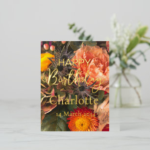 Floral Bouquet Happy Birthday Real Gold Foil Holiday Postcard