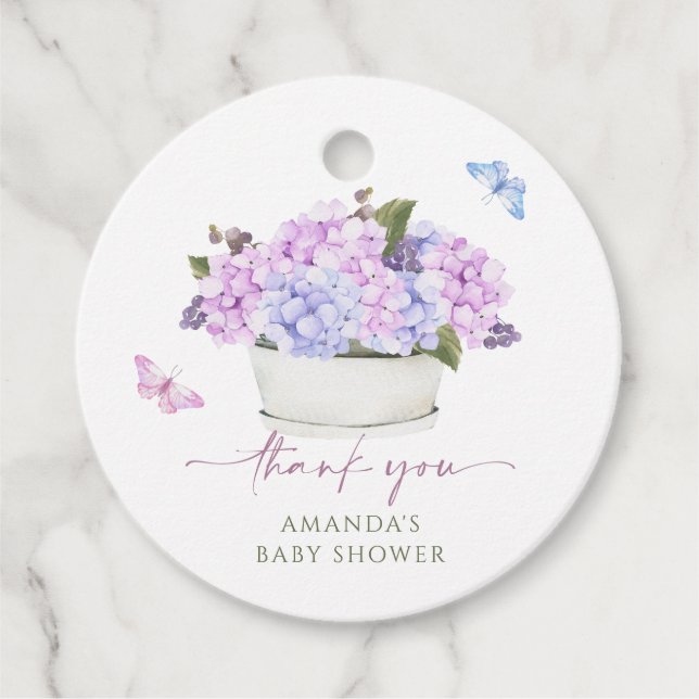 Floral bouquet hydrangea  favour tags (Front)