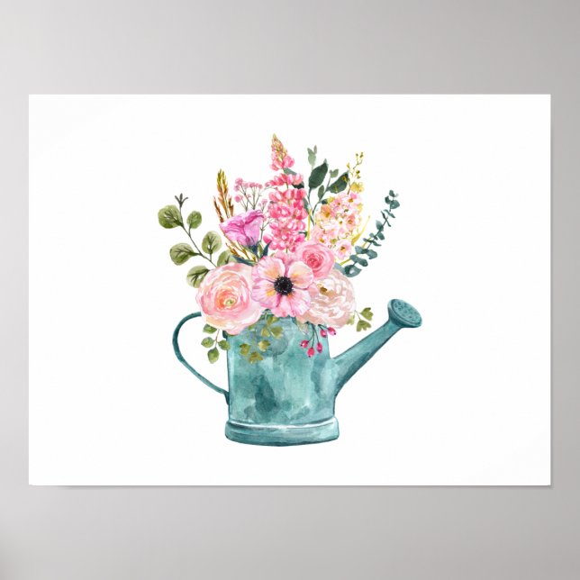 Floral Bouquet in a watering can Poster (Front)