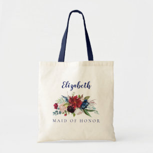 Floral Bouquet Maid of Honour Name Tote Bag