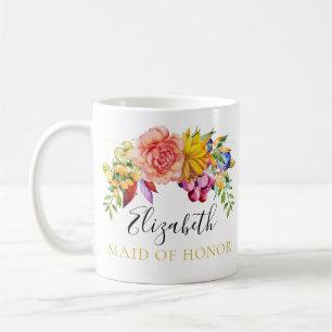 Floral Bouquet Maid of Honour with Name Coffee Mug