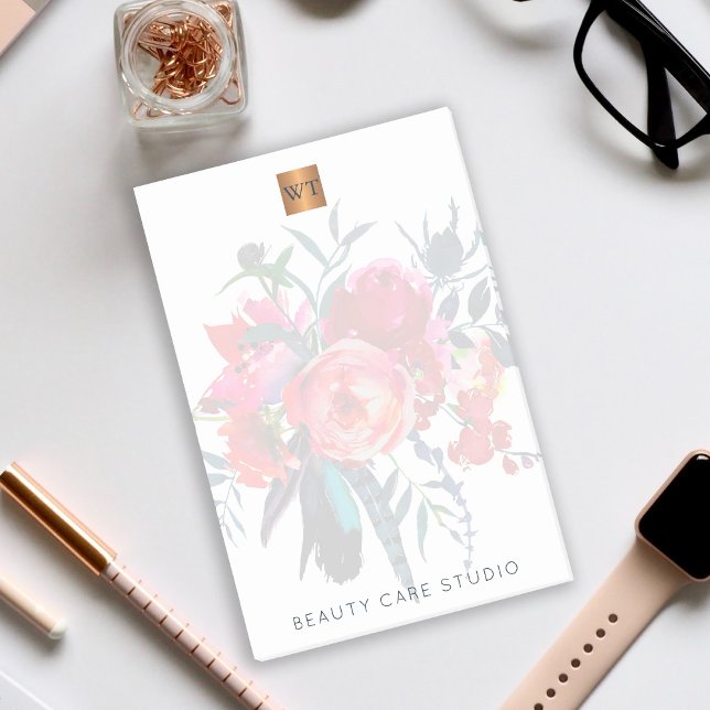 Floral bouquet metallic gold copper monogrammed post-it notes (Creator Uploaded)