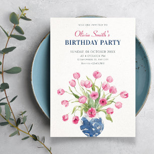 Floral bouquet minimalist elegant birthday invitation