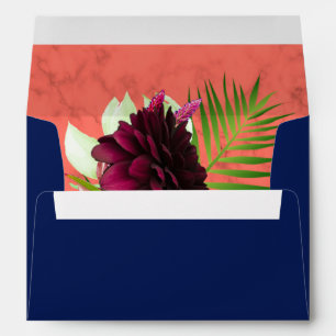 Floral Bouquet Navy Blue Coral Wedding Envelope