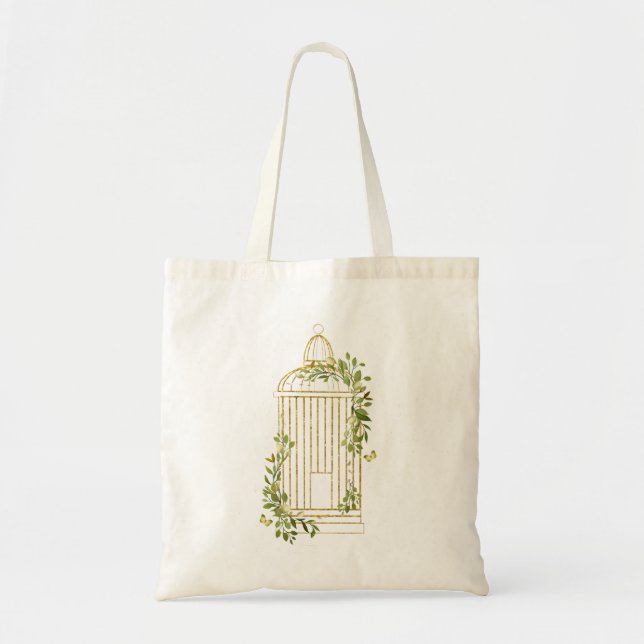 Floral Bouquet on a Gold Birdcage Tote Bag (Front)