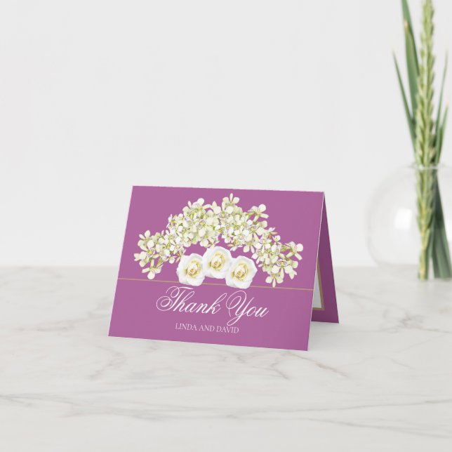 Floral Bouquet Orchids & Roses Wedding Thank You (Front)