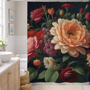 Floral Bouquet Painting on Dark Background Shower Curtain