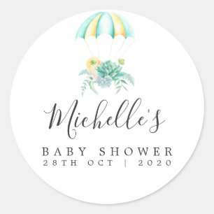 Floral Bouquet Parachute Baby Shower Classic Round Sticker