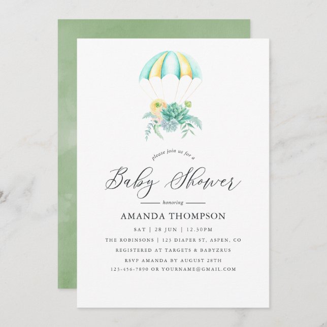 Floral Bouquet Parachute Baby Shower Invitation (Front/Back)