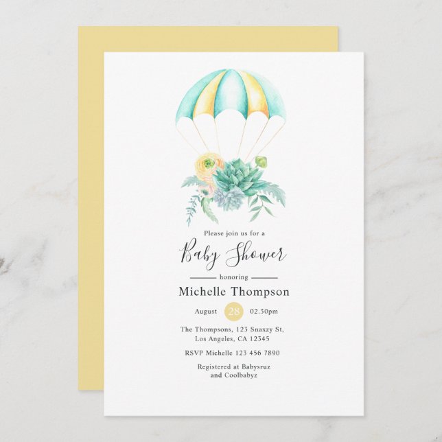 Floral Bouquet Parachute Baby Shower Invitation (Front/Back)