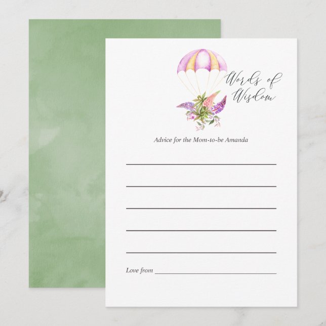 Floral Bouquet Parachute Baby Shower Mum Advice Invitation (Front/Back)