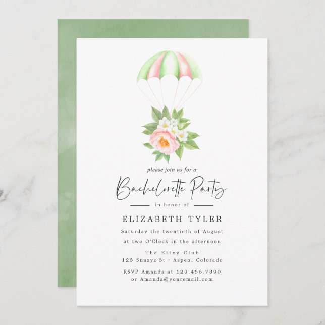 Floral Bouquet Parachute Bachelorette Party Invitation (Front/Back)