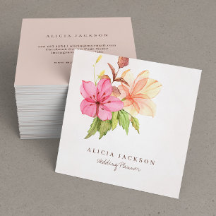 Floral bouquet pastel watercolor wedding planner square business card