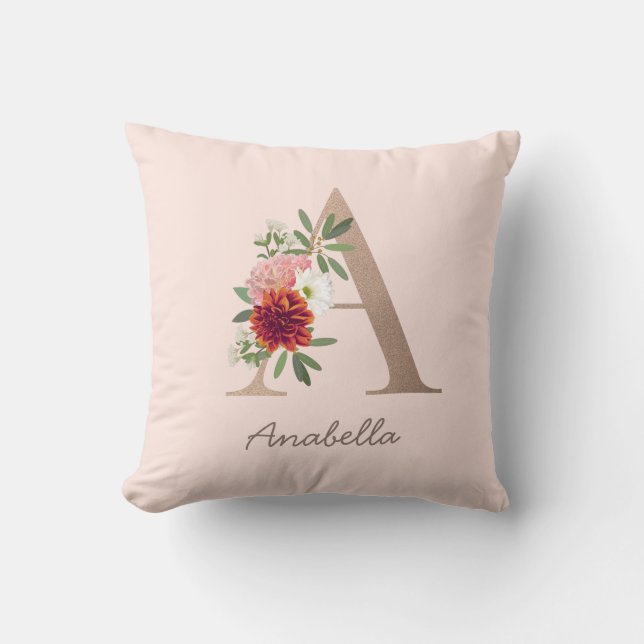 Floral bouquet personalised monogram letter A Cushion (Front)