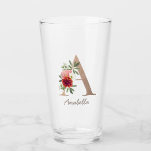 Floral bouquet personalised monogram letter A Glass