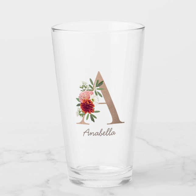 Floral bouquet personalised monogram letter A Glass (Front)