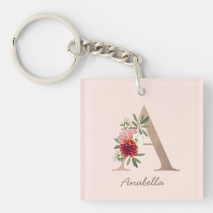 Floral bouquet personalised monogram letter A Key Ring