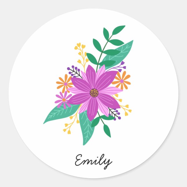 Floral Bouquet Personalised Round Sticker (Front)