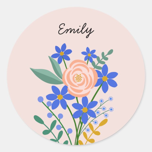 Floral Bouquet Personalised Round Sticker (Front)