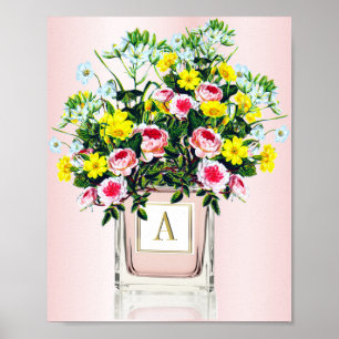 Floral Bouquet Pink Perfume Bottle Monogram    Poster