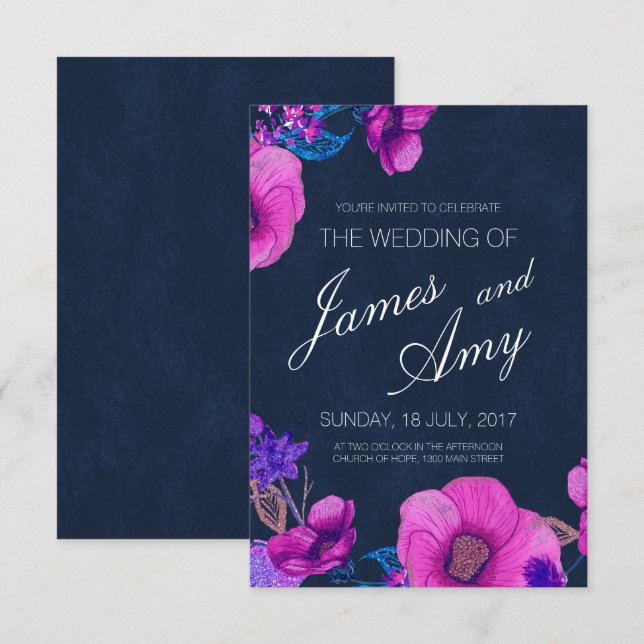 Floral Bouquet - Pink Purple - Wedding Invitation (Front/Back)