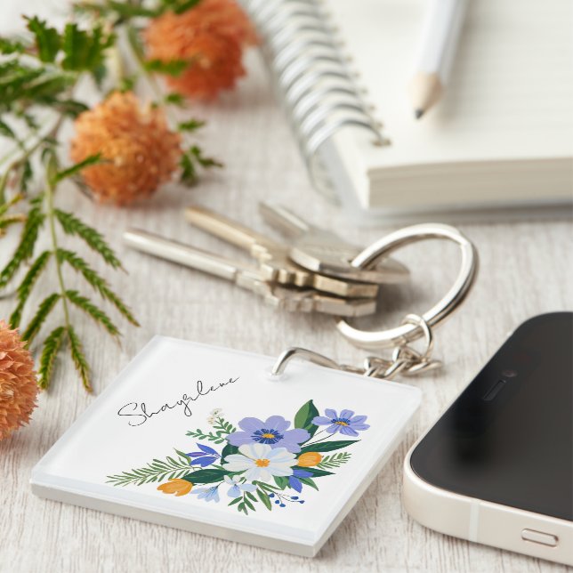Floral Bouquet Purple Orange Key Ring (Front Right)