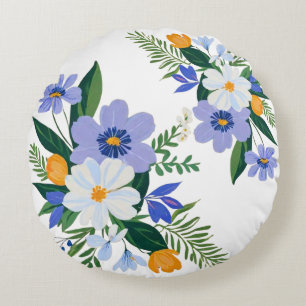 Floral Bouquet Purple Orange Round Cushion
