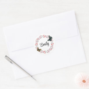 Floral bouquet romantic serenity butterflies classic round sticker