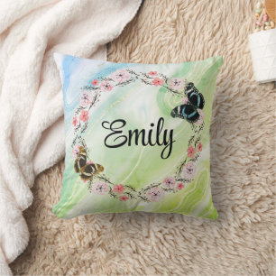 Floral bouquet romantic serenity butterflies cushion