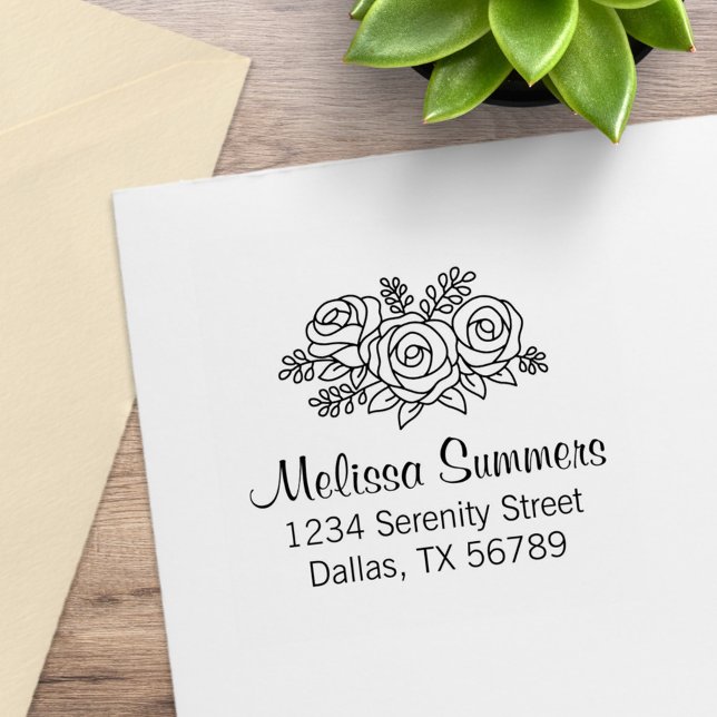 Floral Bouquet, Rose Flowers Address Rubber Stamp (Creator Uploaded)