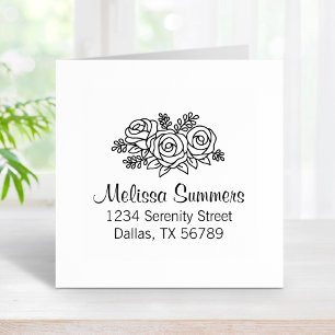 Floral Bouquet, Rose Flowers Address Rubber Stamp