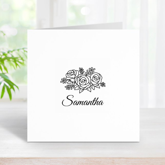Floral Bouquet Rose Flowers Posy Custom Name 1x1 Rubber Stamp (Creator Uploaded)