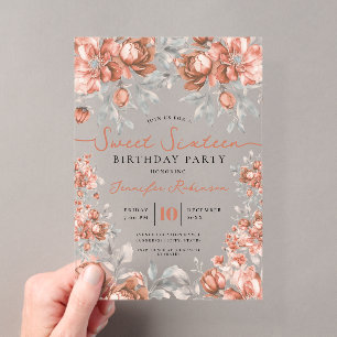 Floral Bouquet Sweet 16 Birthday Rose Gold  Acrylic Invitations