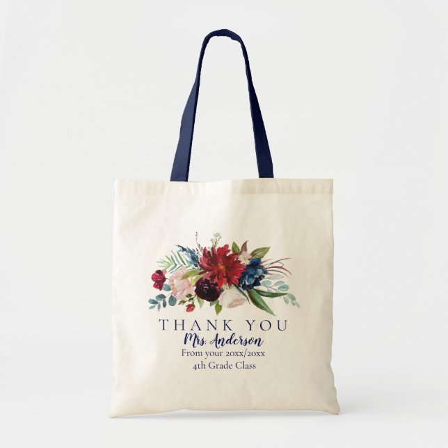 Floral Bouquet Teacher Thank You Class Gift Tote Bag (Front)